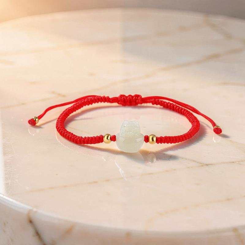 ATELIER-TIBET – Bracelet Jade – Bébé Dragon, Fil Rouge