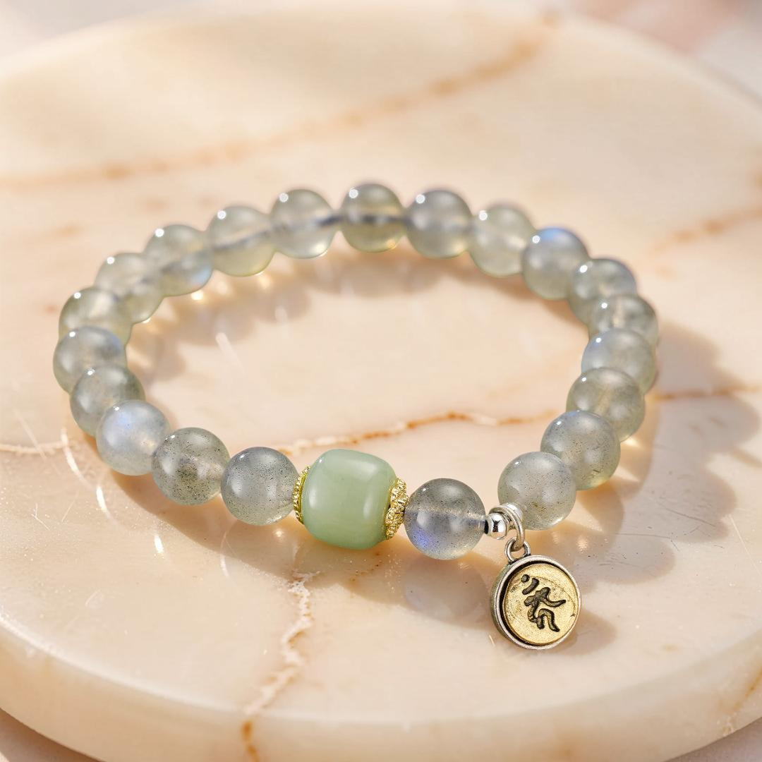 ATELIER-TIBET – Bracelet Jade et Labradorite Cheval/Coq – Protection Céleste