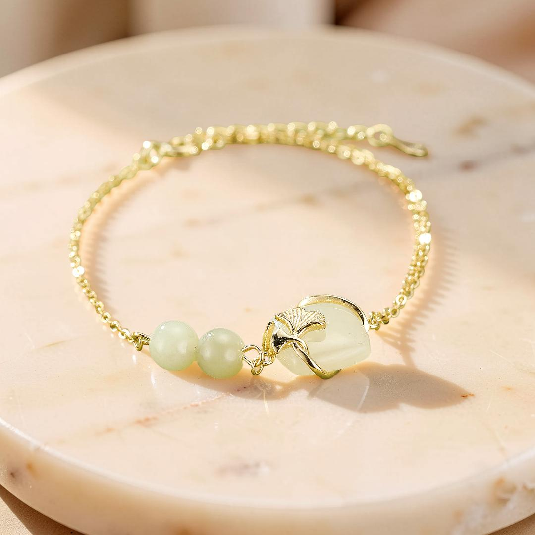 ATELIER-TIBET – Bracelet Jade – Éveil du Cœur, Argent Plaqué Or