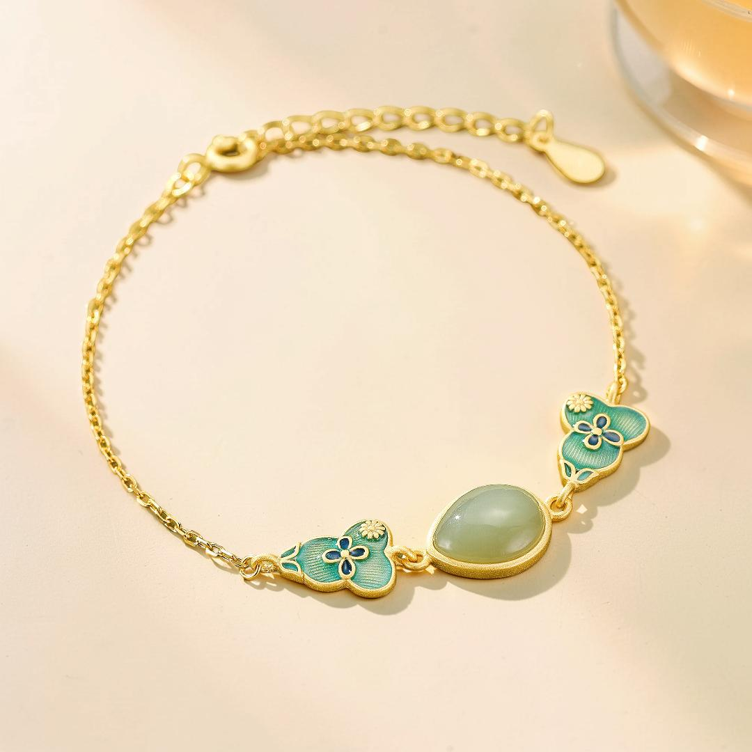 ATELIER-TIBET – Bracelet Jade – Goutte de Chance, Argent Plaqué Or