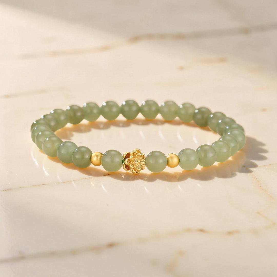 ATELIER-TIBET – Bracelet Jade Lotus – Réussite, Plaqué Or