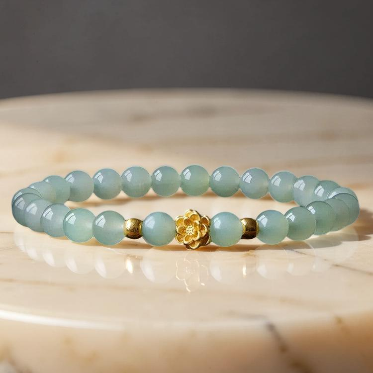 ATELIER-TIBET – Bracelet Jade Lotus – Réussite, Plaqué Or