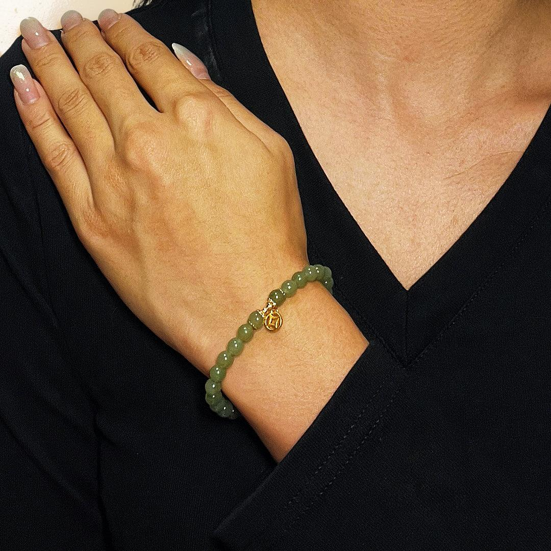 ATELIER-TIBET – Bracelet Jade – Paix Intérieure, Argent Plaqué Or 14K