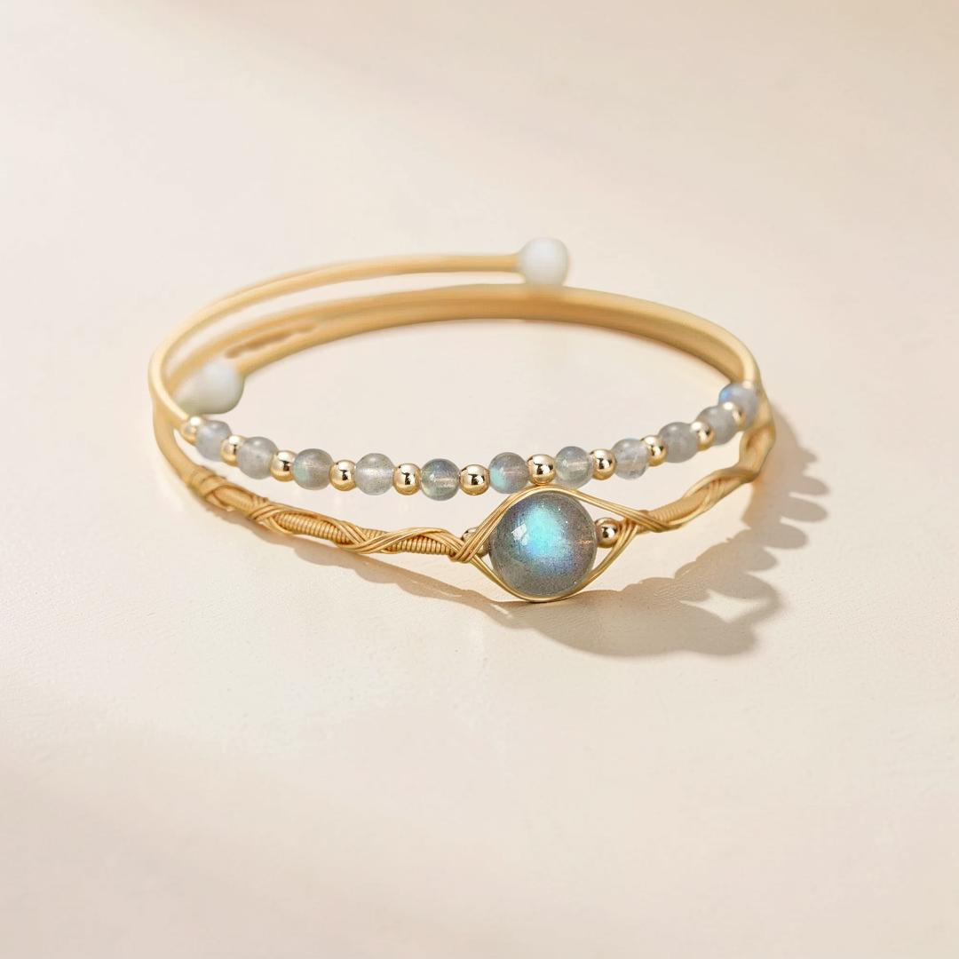 ATELIER-TIBET – Bracelet Labradorite – Clair de Lune, Plaqué Or