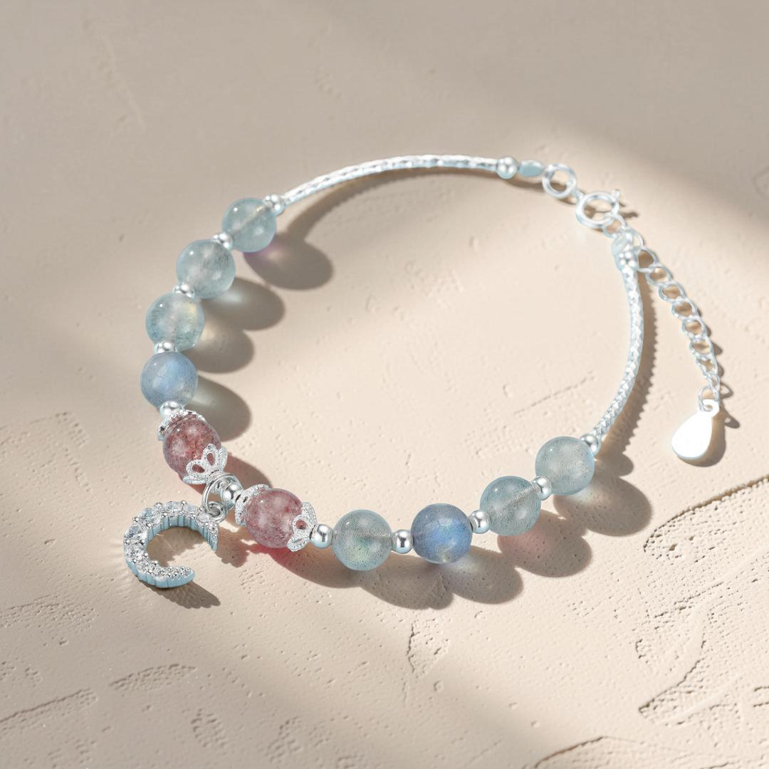 ATELIER-TIBET – Bracelet Labradorite et Quartz Fraise – Enchantement Rosé, Argent
