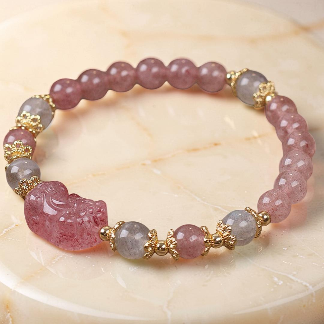 ATELIER-TIBET – Bracelet Labradorite et Quartz Fraise – Protection PiXiu