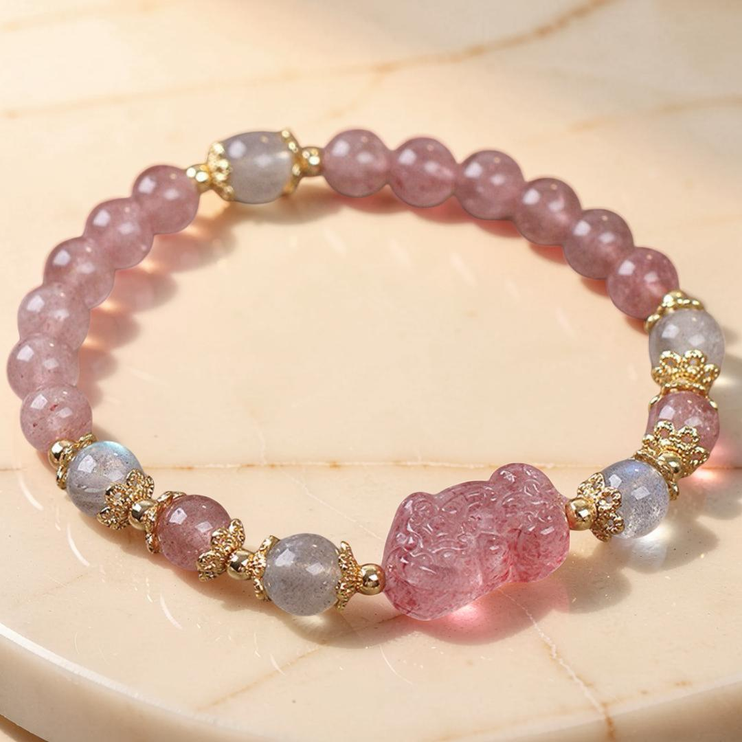 ATELIER-TIBET – Bracelet Labradorite et Quartz Fraise – Protection PiXiu