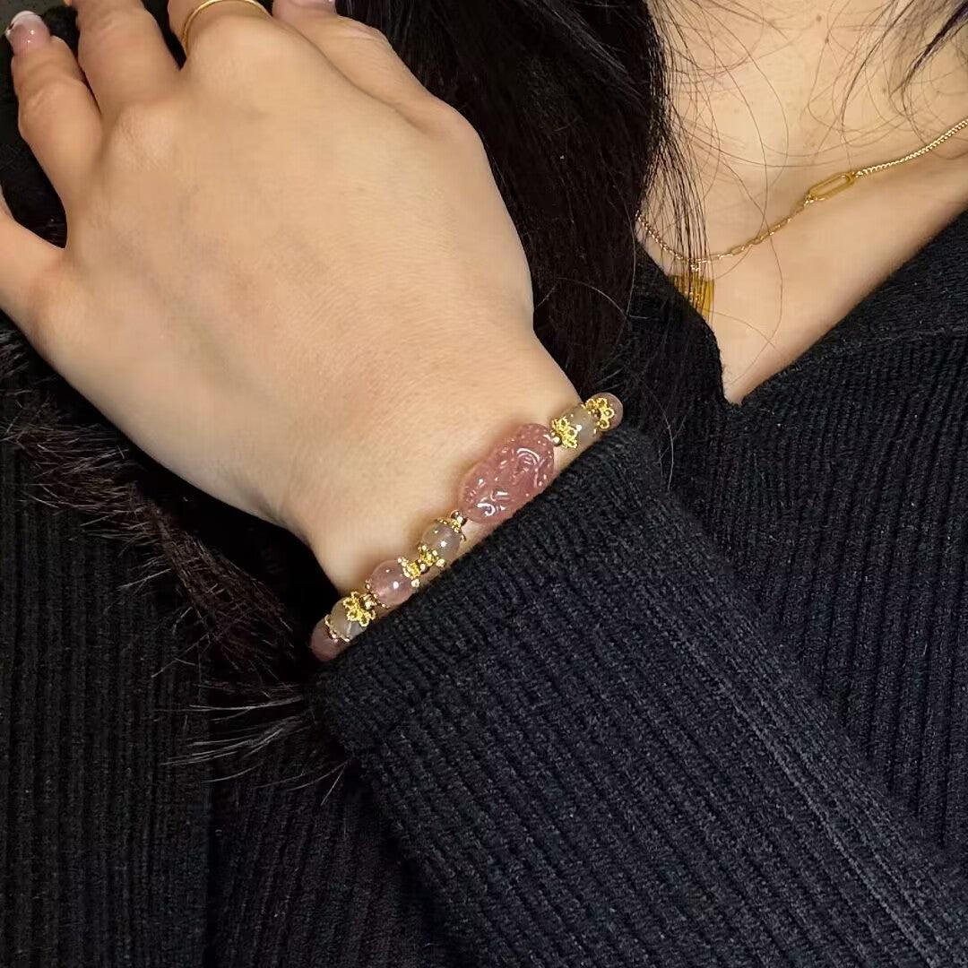 ATELIER-TIBET – Bracelet Labradorite et Quartz Fraise – Protection PiXiu