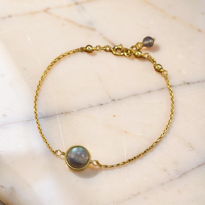 ATELIER-TIBET – Bracelet Labradorite – Mystère, Argent Plaqué Or