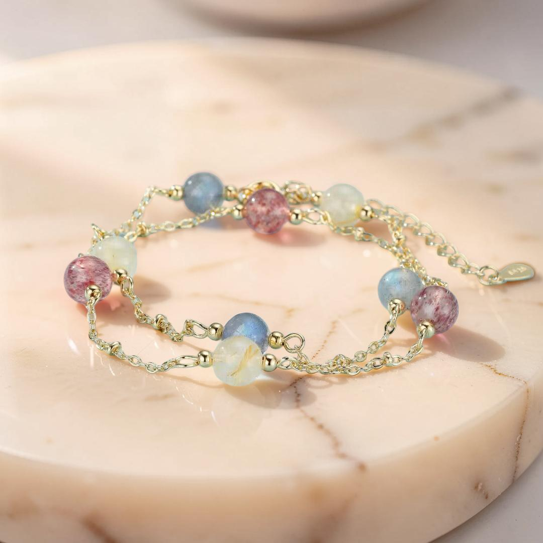 ATELIER-TIBET – Bracelet Labradorite, Quartz Fraise et Citrine – Murmure Céleste