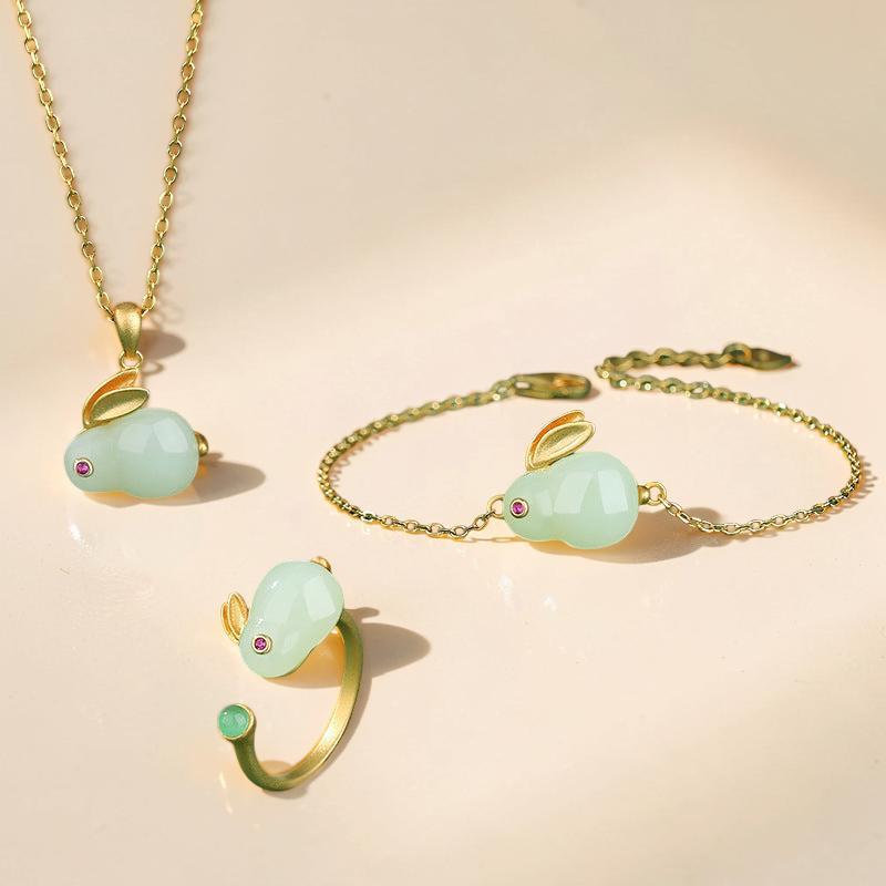 ATELIER-TIBET – Bracelet Lapin en Jade – Sagesse, Argent Plaqué Or