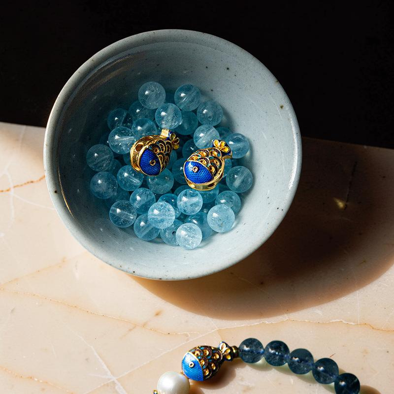 ATELIER-TIBET – Bracelet Lapis Lazuli et Aigue Marine - Poisson de Bonheur
