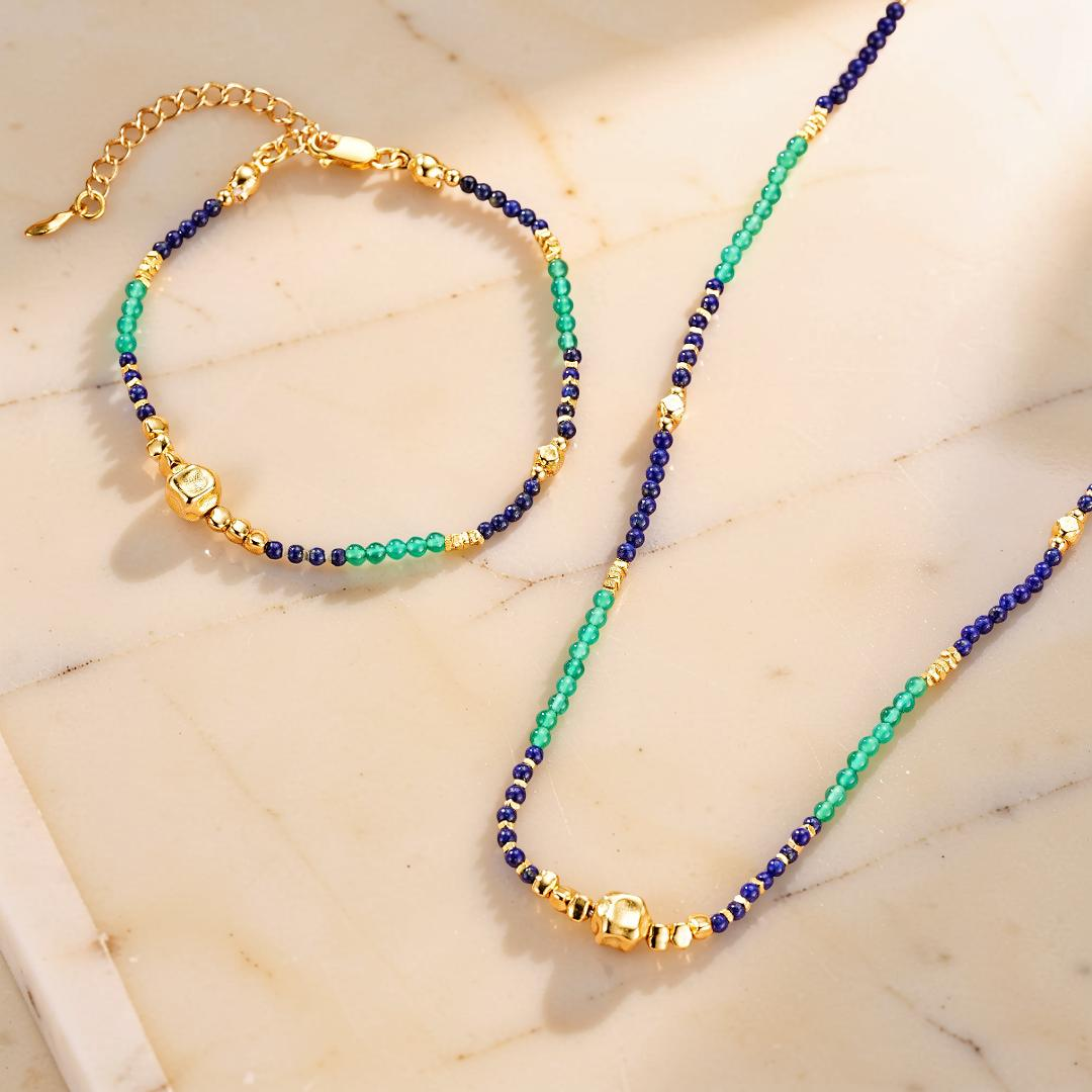 ATELIER-TIBET – Bracelet Lapis-Lazuli – Main Protectrice, Argent Plaqué Or
