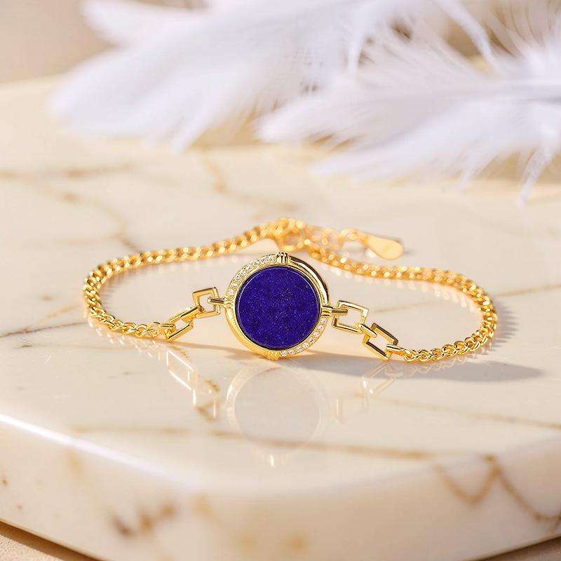 ATELIER-TIBET – Bracelet Lapis Lazuli – Mandala, Argent Plaqué Or