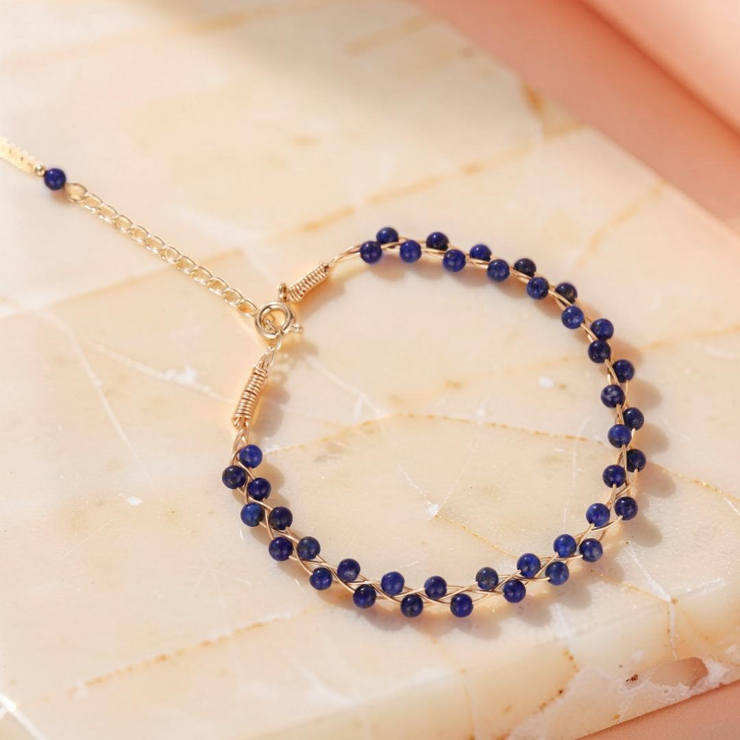 ATELIER-TIBET – Bracelet Lapis Lazuli – Vague Céleste, Plaqué Or