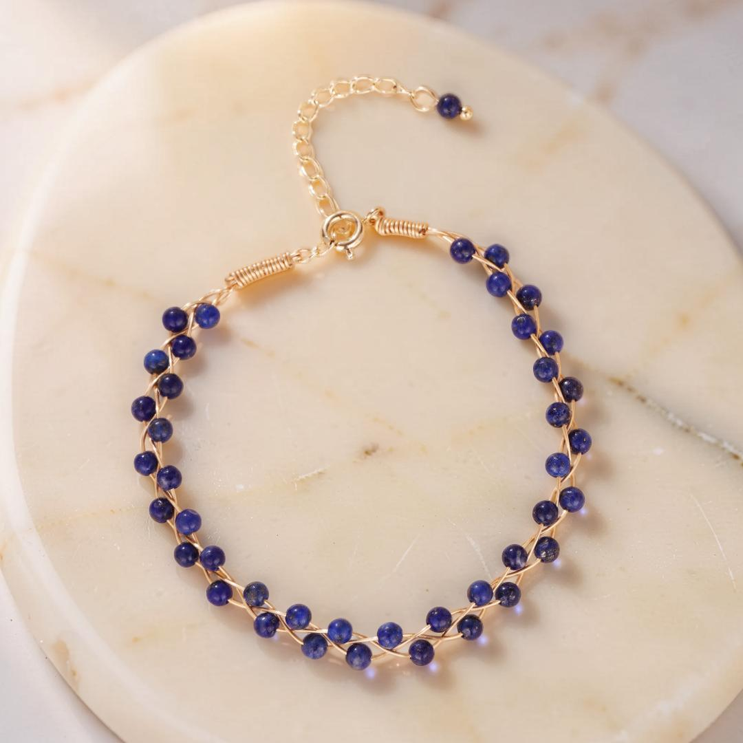 ATELIER-TIBET – Bracelet Lapis Lazuli – Vague Céleste, Plaqué Or
