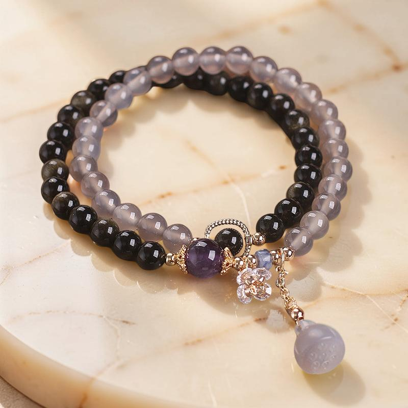 ATELIER-TIBET – Bracelet Lotus Agate et Obsidienne – Paix Intérieure