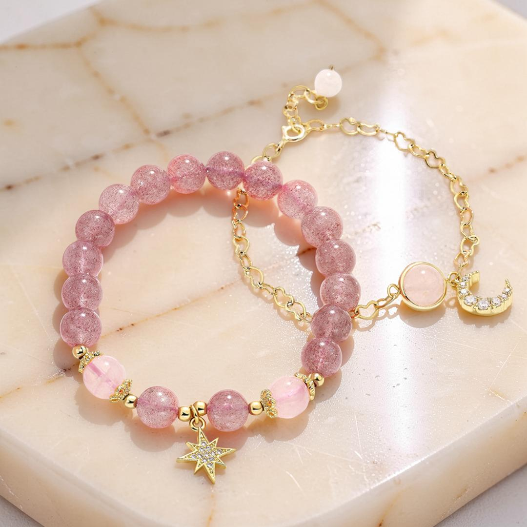 ATELIER-TIBET – Bracelet Lune et Étoile Quartz Fraise - Finesse
