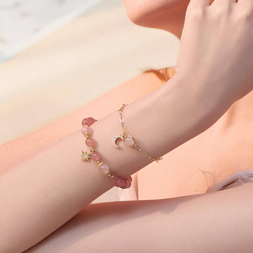 ATELIER-TIBET – Bracelet Lune et Étoile Quartz Fraise - Finesse