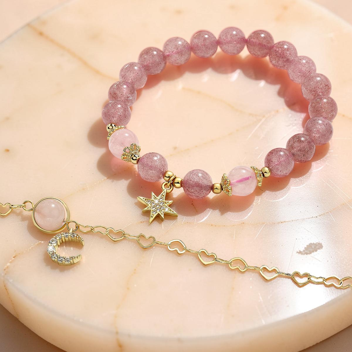 ATELIER-TIBET – Bracelet Lune et Étoile Quartz Fraise - Finesse