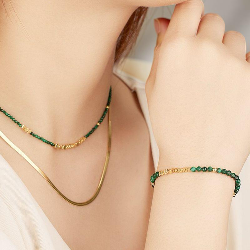 ATELIER-TIBET – Bracelet Malachite – Charme Vintage, Argent Plaqué Or