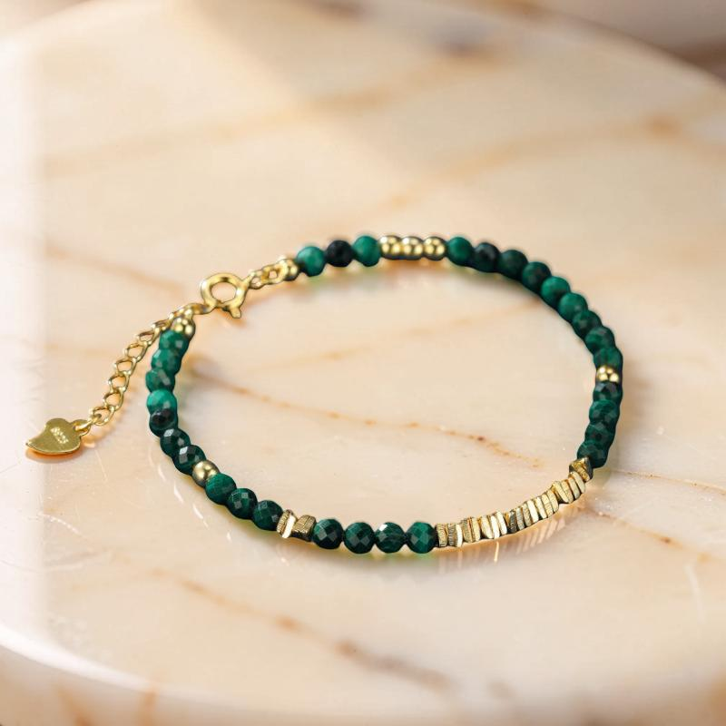 ATELIER-TIBET – Bracelet Malachite – Charme Vintage, Argent Plaqué Or