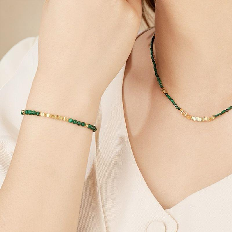 ATELIER-TIBET – Bracelet Malachite – Charme Vintage, Argent Plaqué Or
