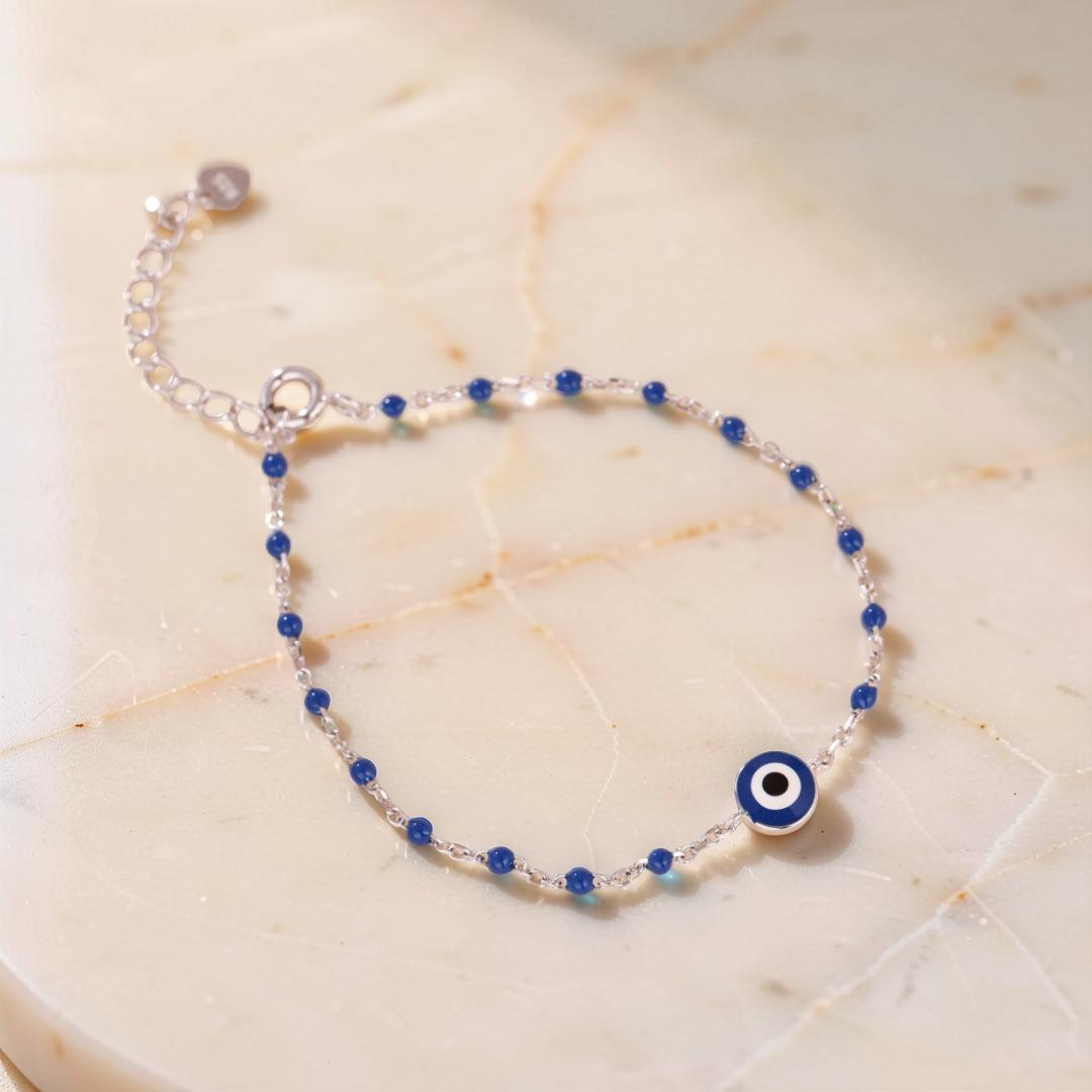 ATELIER-TIBET – Bracelet Mauvais Œil – Protection Azur, Argent 925