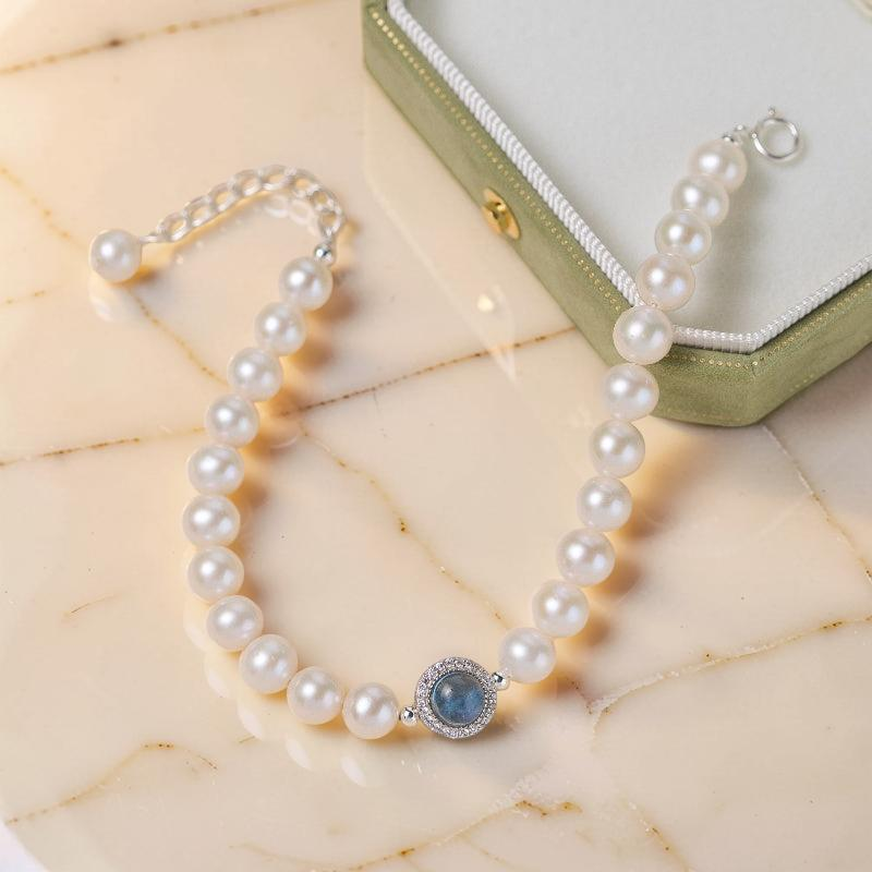 ATELIER-TIBET – Bracelet Perle et Aigue Marine – Harmonie Océanique, Argent