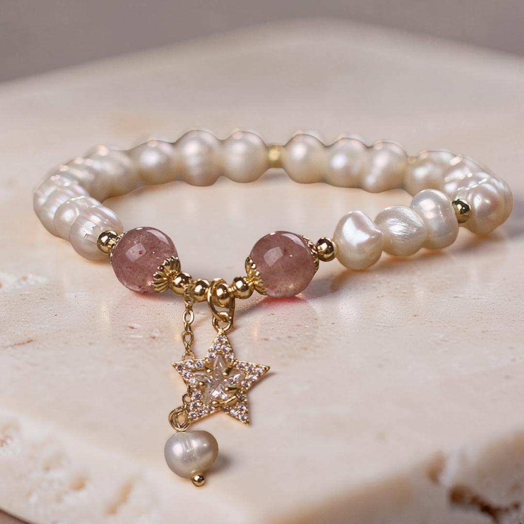 ATELIER-TIBET – Bracelet Perle et Quartz Fraise – Étoile Mystique