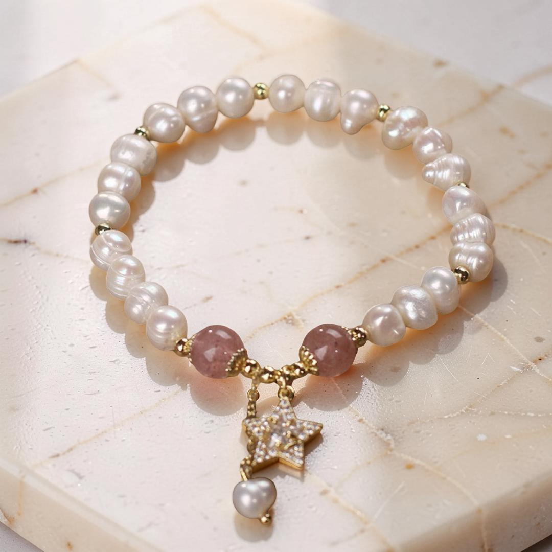 ATELIER-TIBET – Bracelet Perle et Quartz Fraise – Étoile Mystique