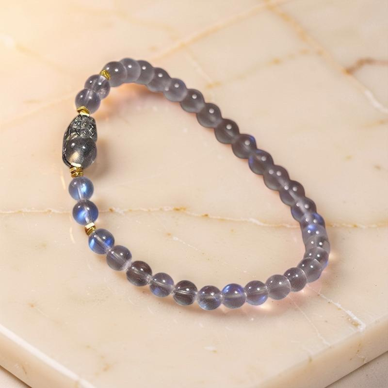 ATELIER-TIBET – Bracelet Pi Xiu Pierre de Lune et Labradorite – Magie Nocturne, Argent Plaqué Or