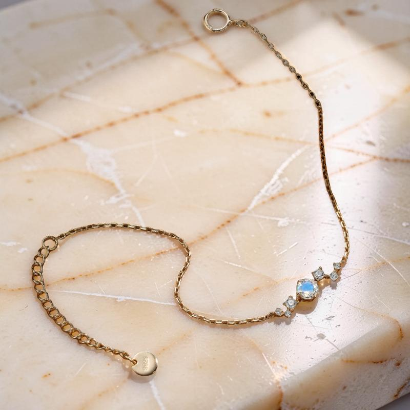 ATELIER-TIBET – Bracelet Pierre de Lune – Éblouissement, Argent Plaqué Or