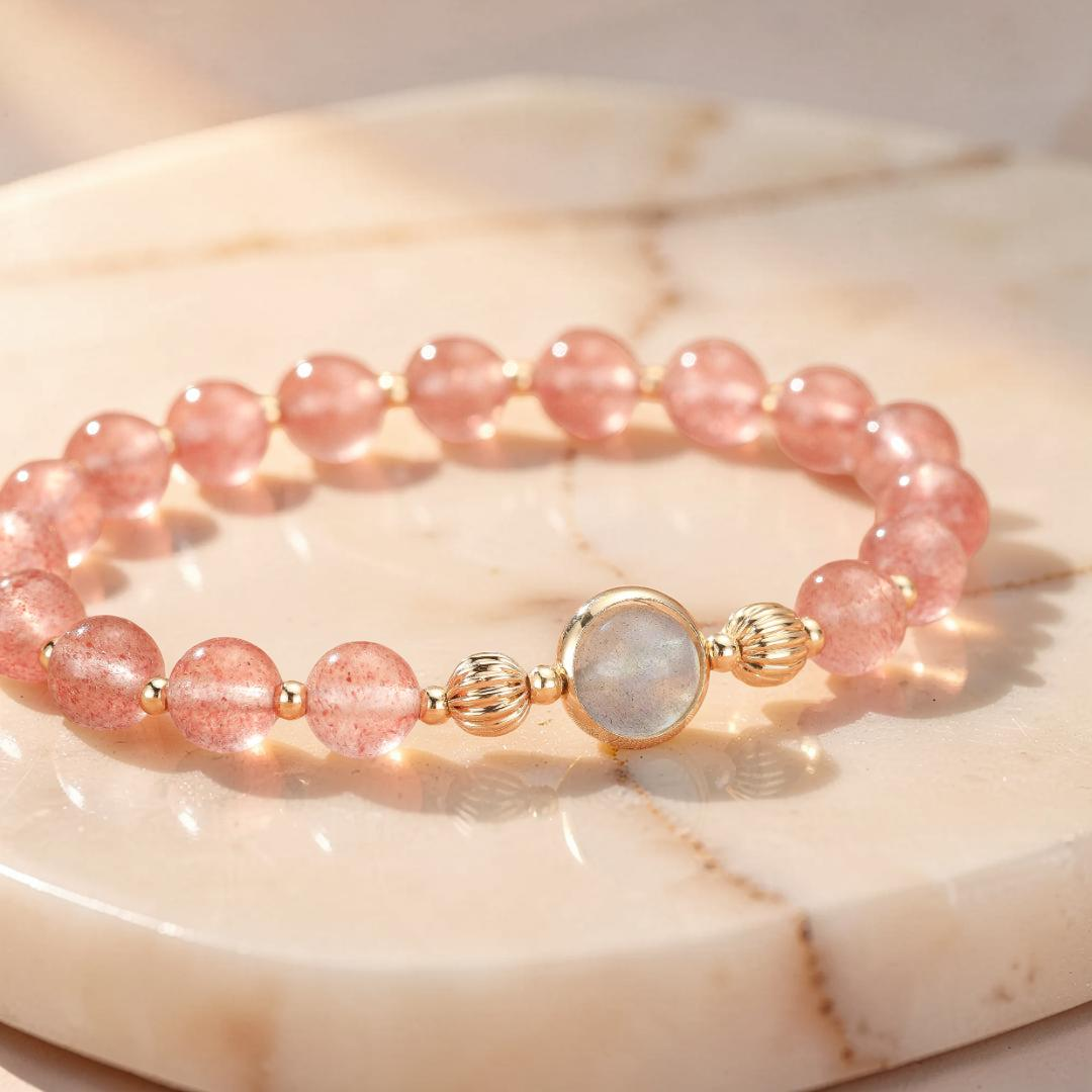 ATELIER-TIBET – Bracelet Quartz Fraise et Labradorite – Harmonie Lumineuse