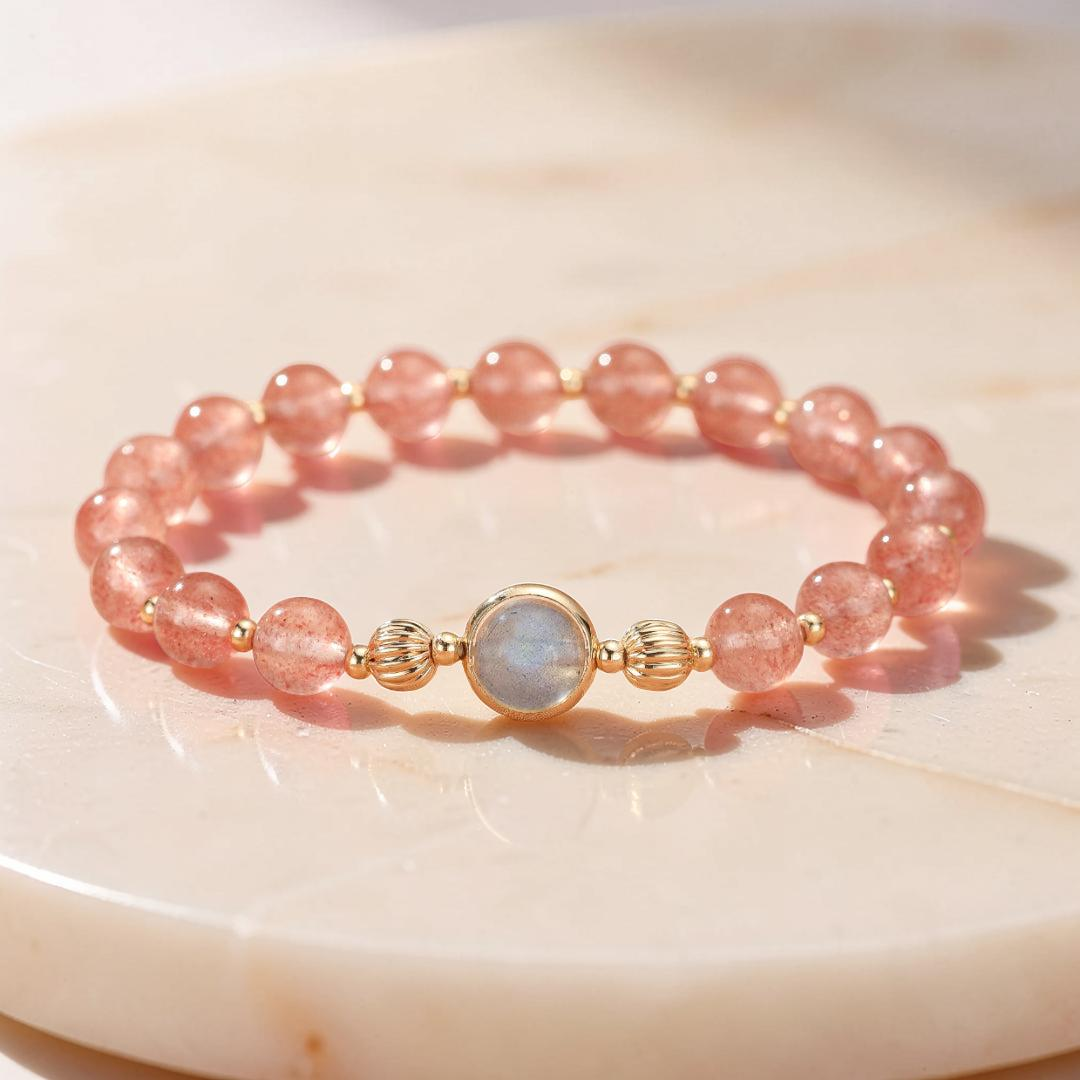 ATELIER-TIBET – Bracelet Quartz Fraise et Labradorite – Harmonie Lumineuse