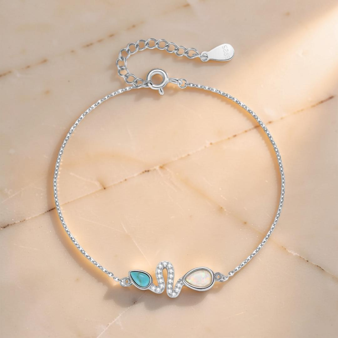 ATELIER-TIBET – Bracelet Serpent Opale et Turquoise – Larmes de Lagon, Argent 925