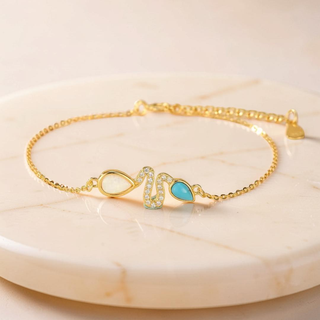 ATELIER-TIBET – Bracelet Serpent Opale et Turquoise – Larmes de Lagon, Argent 925