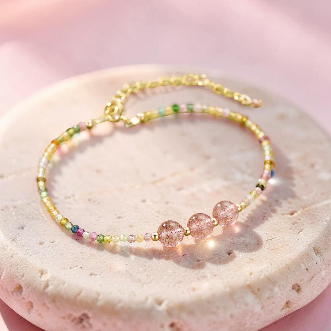 ATELIER-TIBET – Bracelet Tourmaline et Quartz Fraise – Délicate Énergie