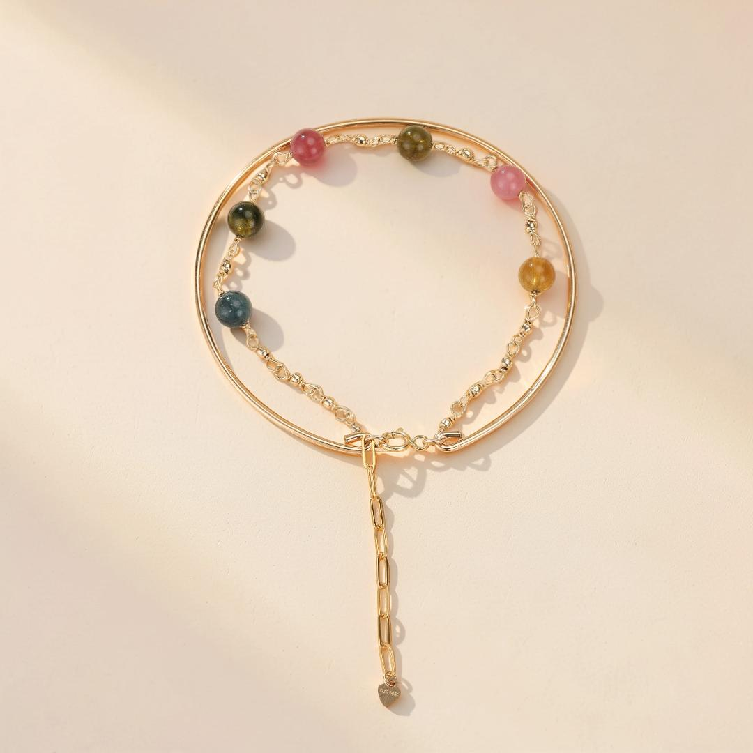 ATELIER-TIBET – Bracelet Tourmaline – Harmonie Cosmique, Plaqué Or 14k