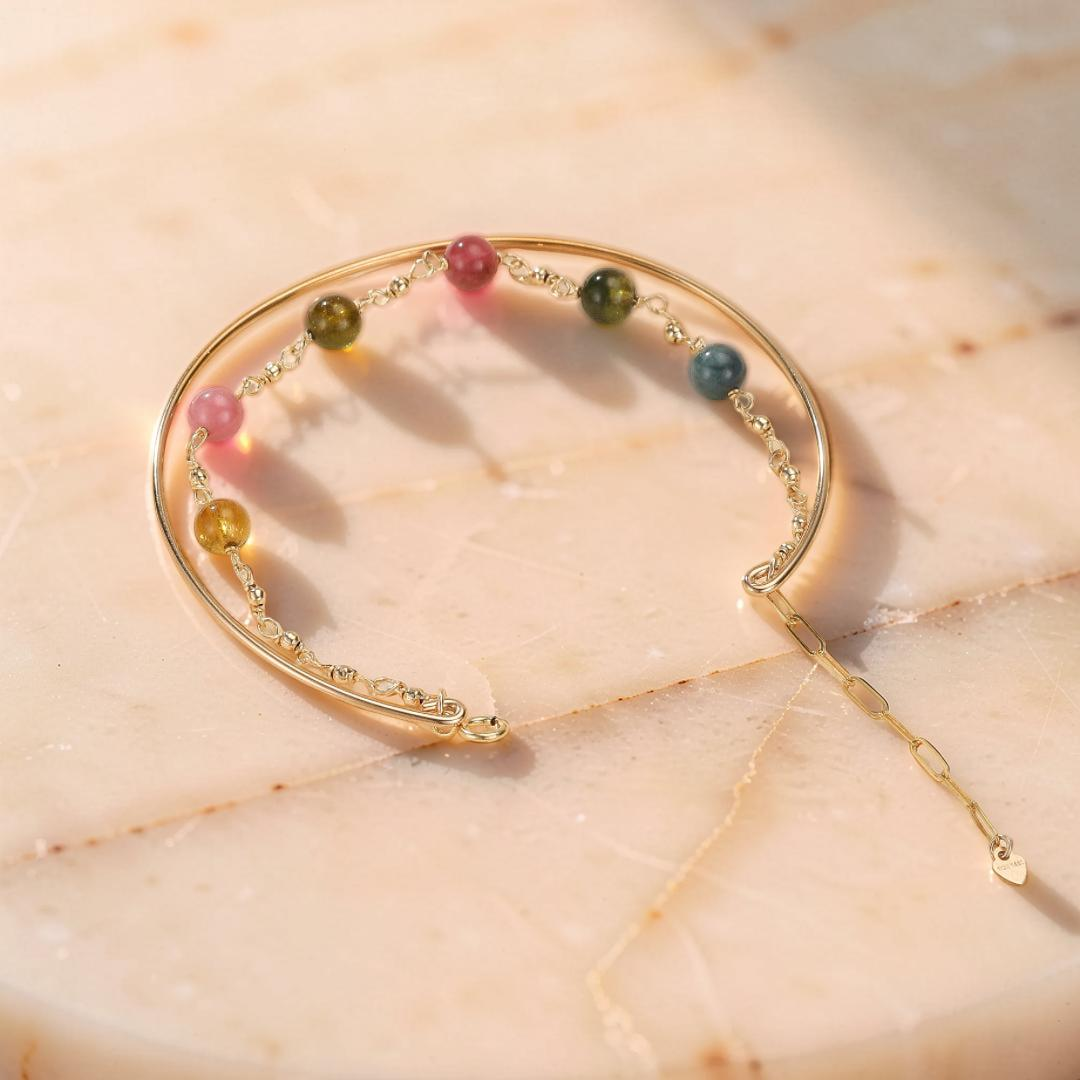 ATELIER-TIBET – Bracelet Tourmaline – Harmonie Cosmique, Plaqué Or 14k