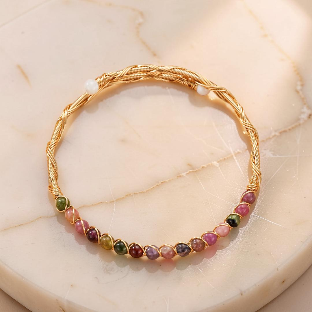 ATELIER-TIBET – Bracelet Tourmaline – Harmonie d’Éclats, Argent Plaqué Or 14K