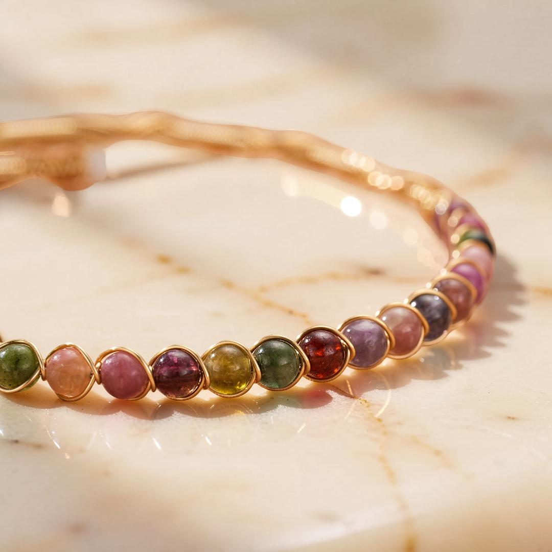 ATELIER-TIBET – Bracelet Tourmaline – Harmonie d’Éclats, Argent Plaqué Or 14K