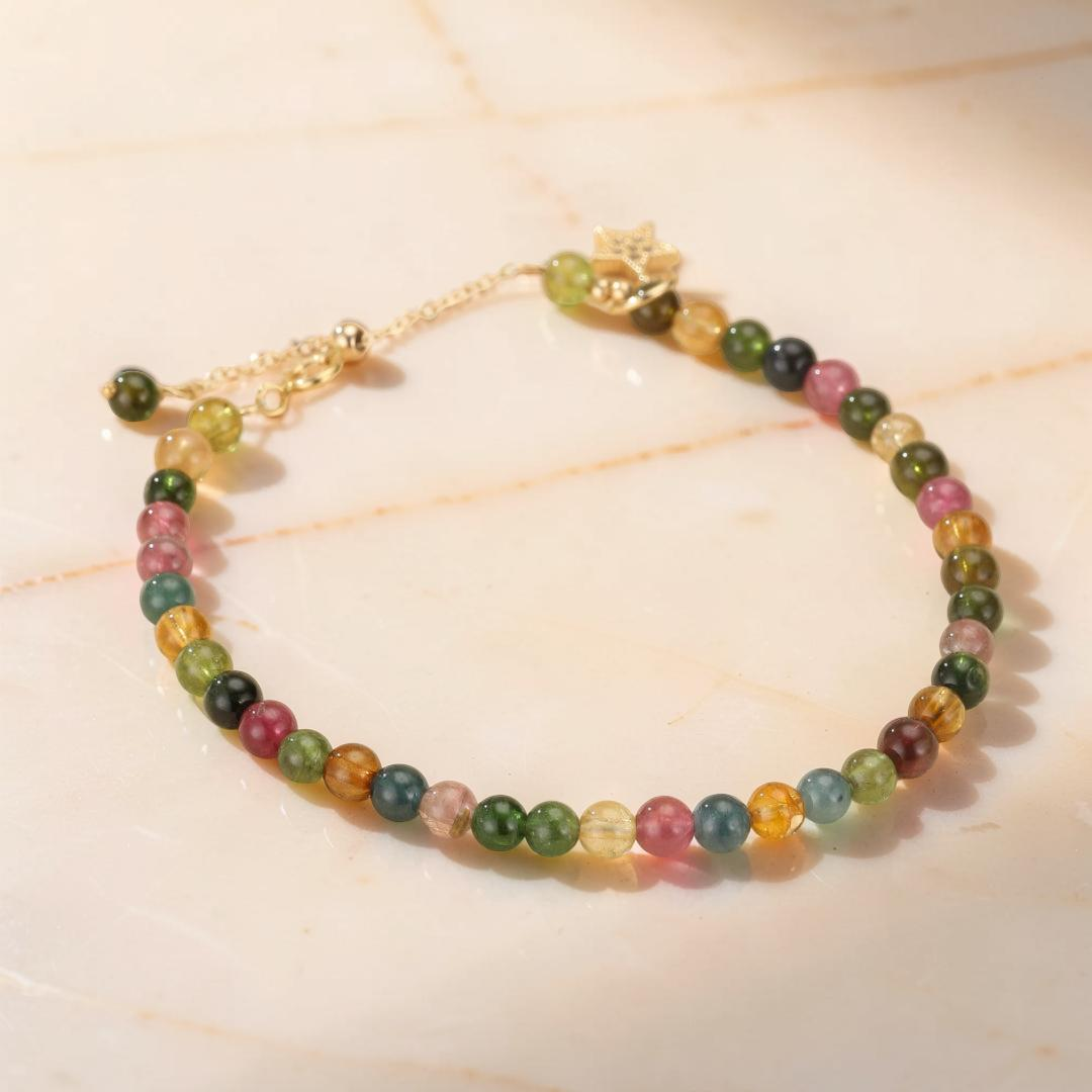ATELIER-TIBET – Bracelet Tourmaline – Rêve d'Aurore, Plaqué Or 14k
