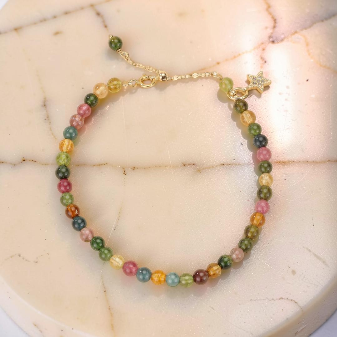 ATELIER-TIBET – Bracelet Tourmaline – Rêve d'Aurore, Plaqué Or 14k