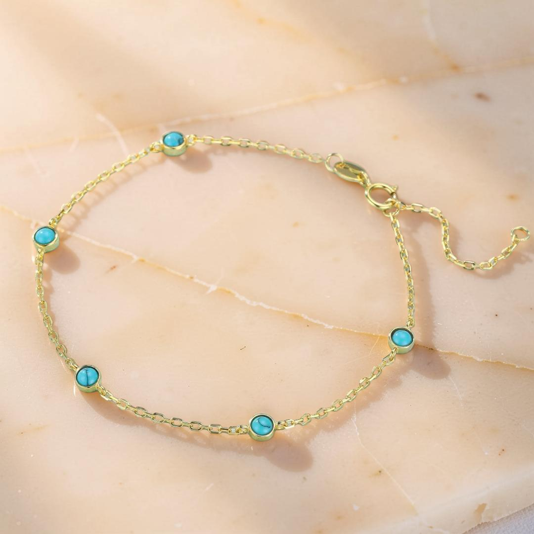 ATELIER-TIBET – Bracelet Turquoise – Perles du Soleil, Argent Plaqué Or