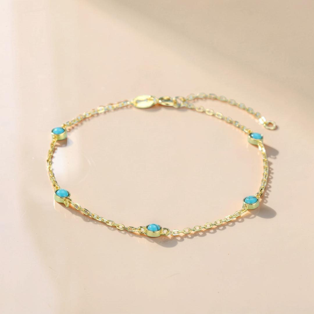 ATELIER-TIBET – Bracelet Turquoise – Perles du Soleil, Argent Plaqué Or