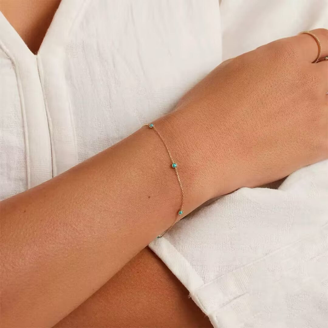 ATELIER-TIBET – Bracelet Turquoise – Perles du Soleil, Argent Plaqué Or