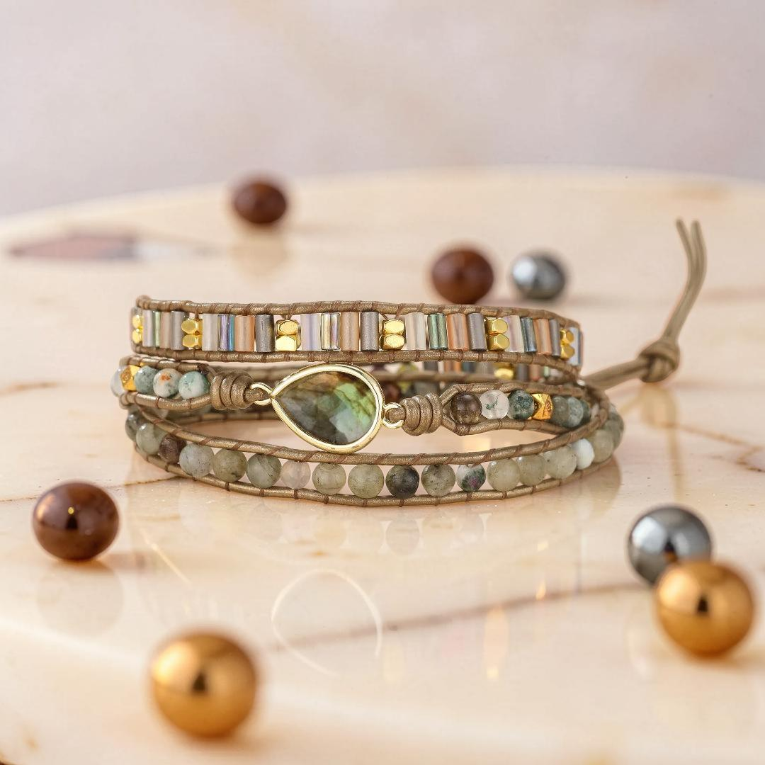 ATELIER-TIBET – Bracelet Wrap Labradorite – Radiance Naturelle, Cuir