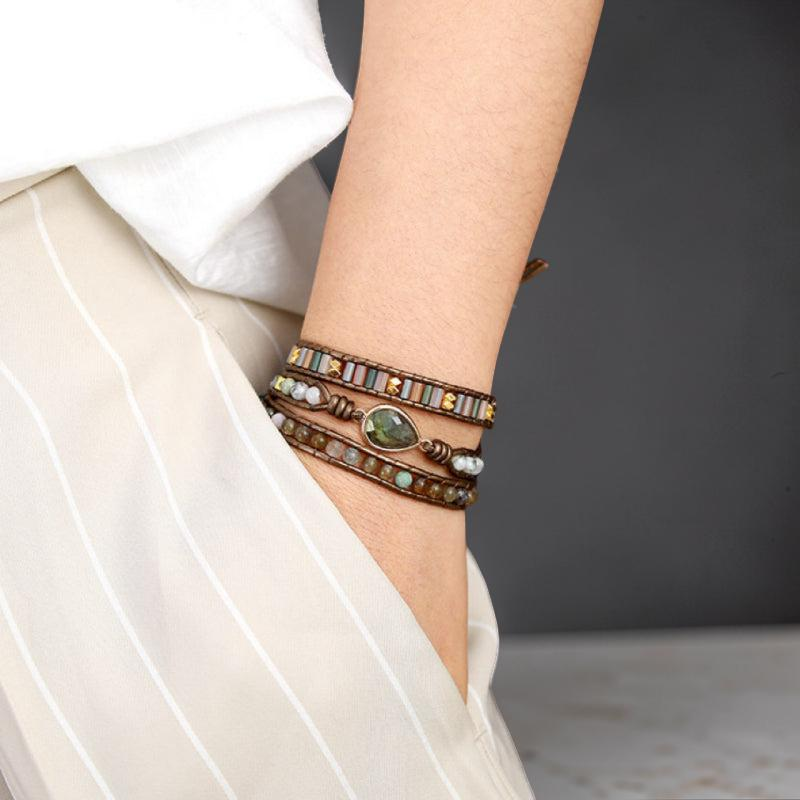 ATELIER-TIBET – Bracelet Wrap Labradorite – Radiance Naturelle, Cuir