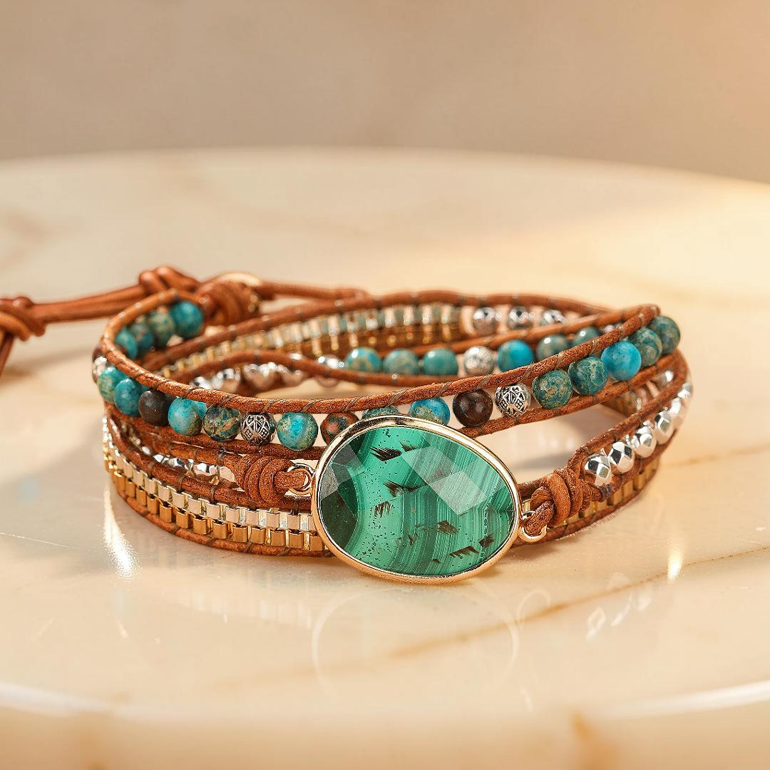 ATELIER-TIBET – Bracelet Wrap Malachite – Harmonie Bohème